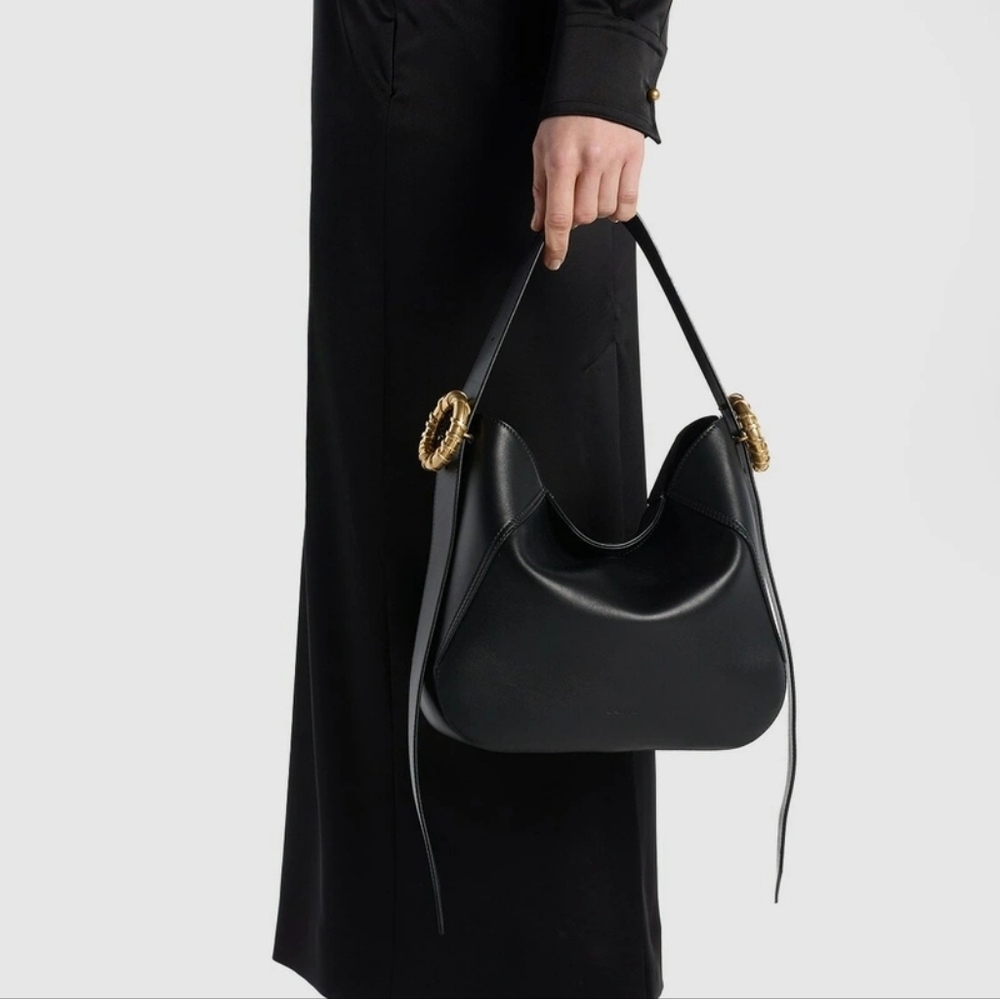 Lanvin Black Shoulder Melodie Bag Gold Accents NWT